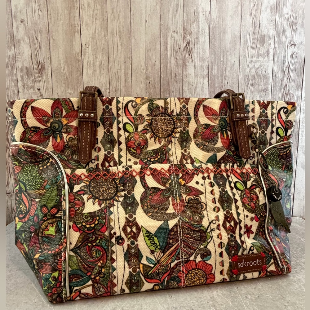 Sakroots Coated Canvas Boho Owl & Floral Shoulder Bag w/ Owl Charm